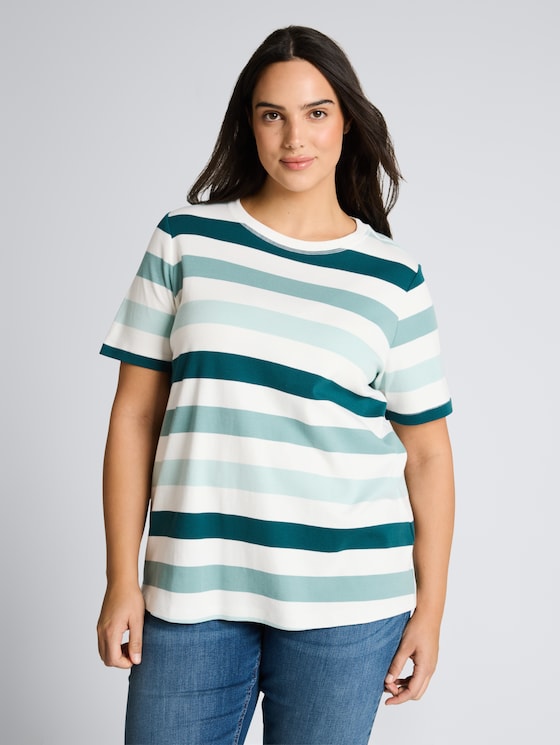 Plus Size - T-Shirt aus Baumwolle von Women Plus Size, white mint bold stripe