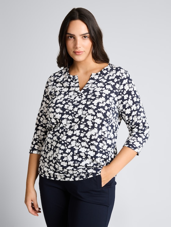 Plus Size - Langarmshirt mit Muster von Women Plus Size, blue ginkgo minimal