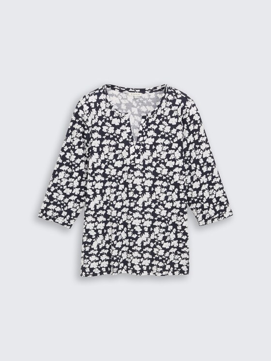 Plus Size - Shirt met lange mouwen met patroon door Women Plus Size, blue ginkgo minimal