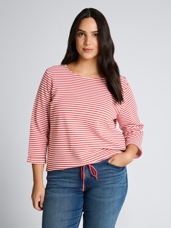 Plus Size - Langarmshirt mit Knopf-Details von Women Plus Size, pink offwhite regular stripe