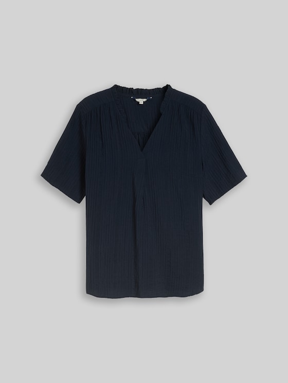 Plus Size - crinkle blouse with V-neck in blue by Tom Tailor