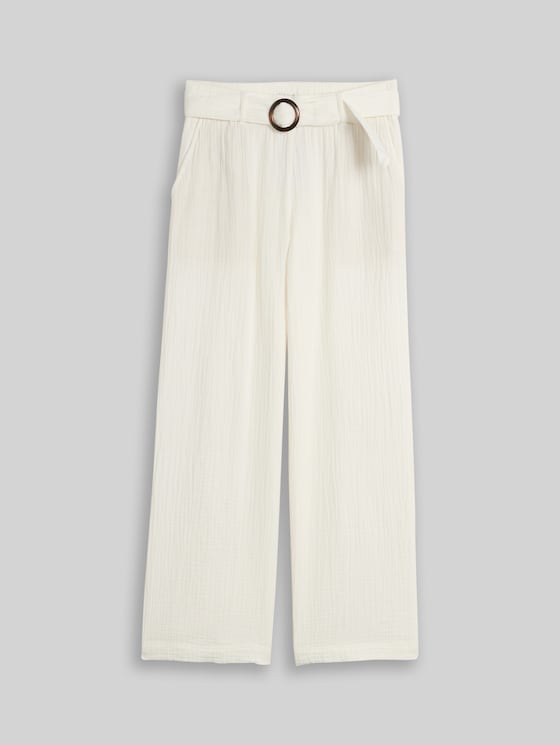 Muslin wide-leg trousers with belt in white by Tom Tailor