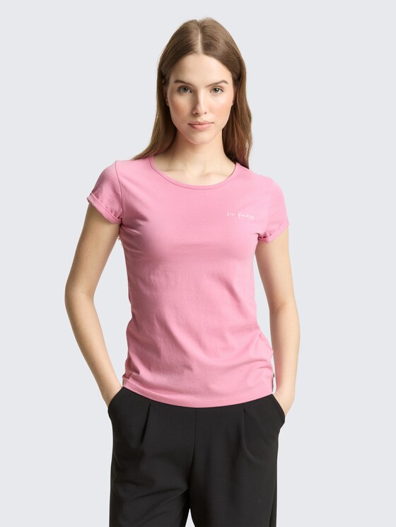 Slim Fit T-Shirt mit Stickerei von Denim Female, Soft Blush Rose