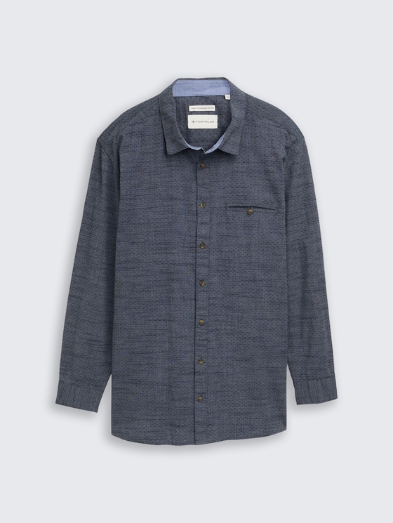 Plus Size - Regular fit overhemd met oprolfunctie door Men Plus Size, navy blue structure