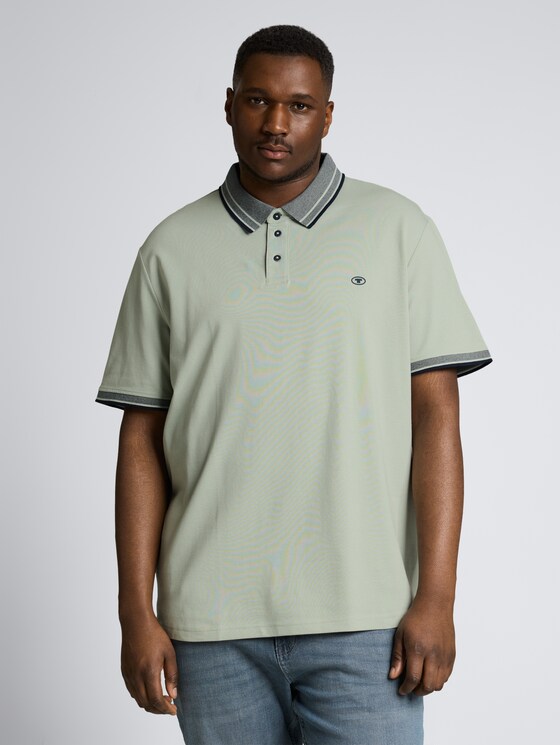 Plus Size - Piqué Poloshirt mit Logo-Print von Men Plus Size, soft greyish green