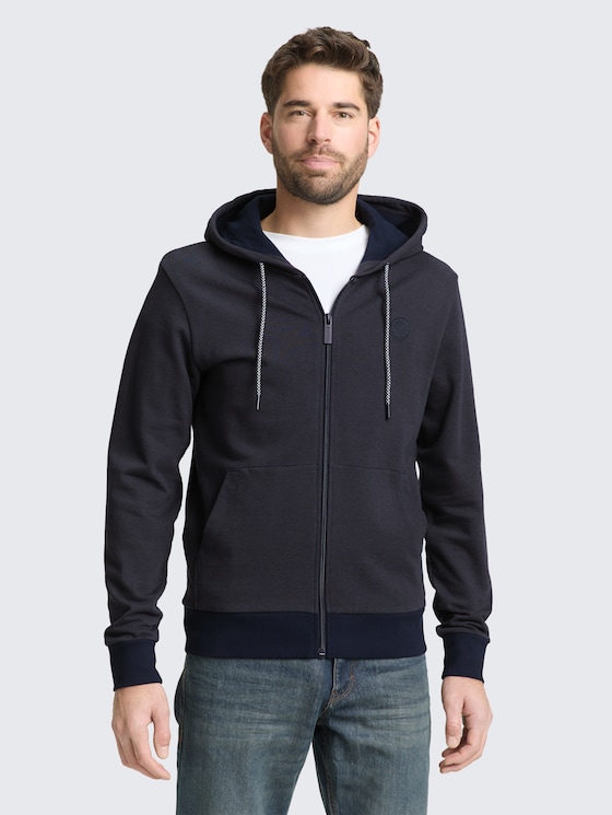 Hoodie Sweatjacke mit Logo-Badge von Men, navy grey yarn dye stripe