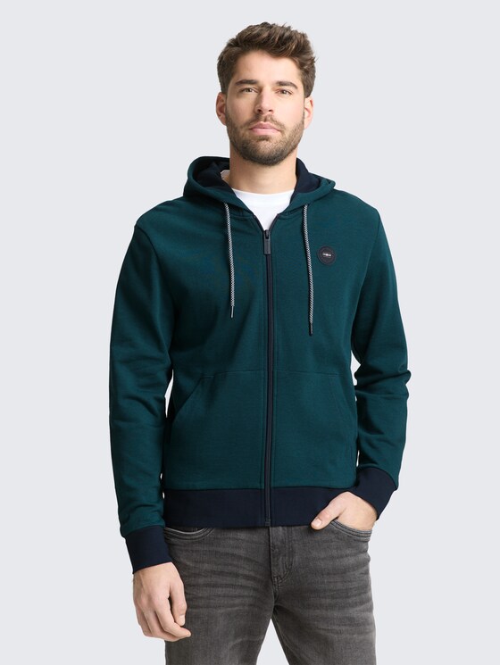 Hoodie Sweatjacke mit Logo-Badge von Men, navy green yarn dye stripe