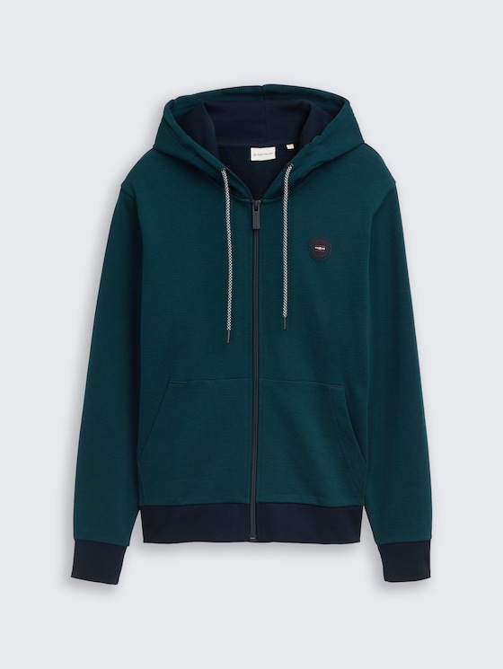 Hoodie Sweatjack met logo-badge door Men, navy green yarn dye stripe