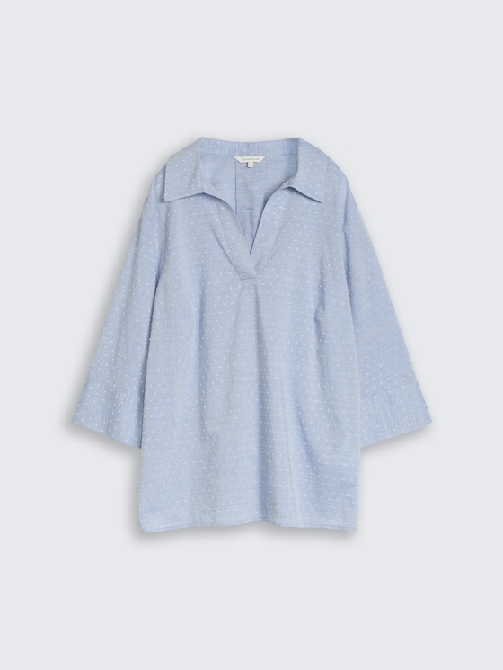 Plus Size - Loose fit blouse met borduursel door Women Plus Size, blue white dobby