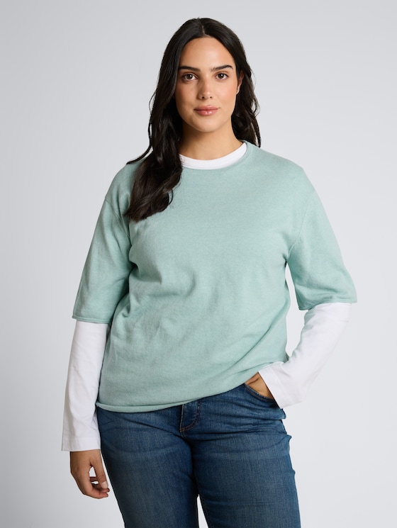 Plus Size - Loose Fit Strickpullover mit Kaschmir-Anteil von Women Plus Size, blue haze melange