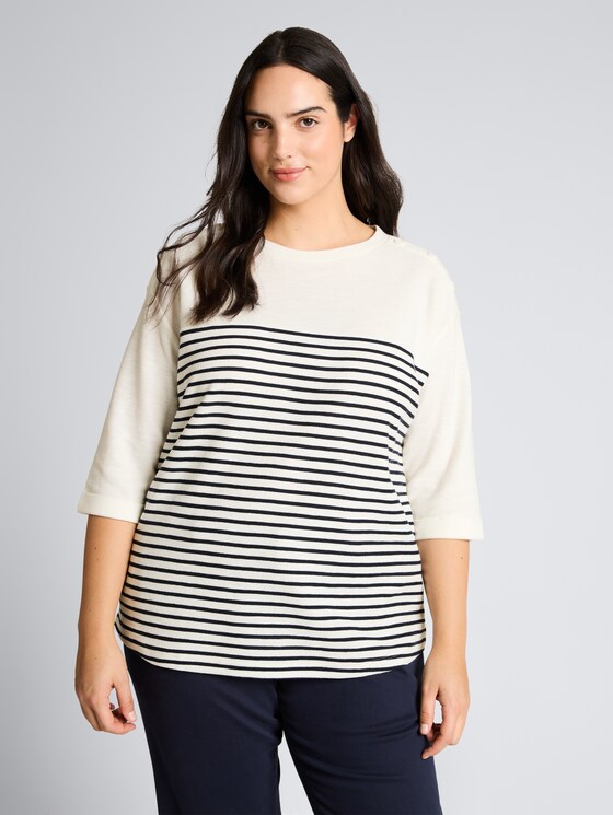 Plus Size - Langarmshirt mit Streifenmuster von Women Plus Size, offwhite navy blue stripe