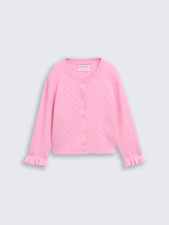 Ajour vest met hartvormige knopen door Mini Girls, lovely pink