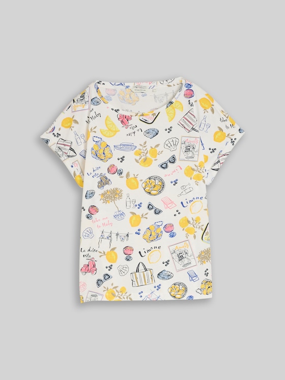 【とむよし】 T-shirt with all-over print in white by Tom Tailor