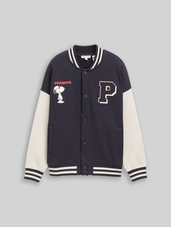 Oversize College Sweatjacke mit Snoopy-Print in grau von Tom Tailor