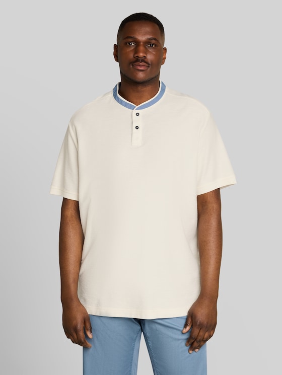 Plus Size - Polo shirt with stand-up collar in brown by Tom Tailor