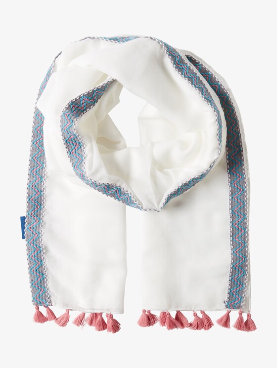 Pareo met kwastjes - Vrouwen - white/ coral Pareo met kwastjes - Vrouwen - white/ coral - 7 - TOM TAILOR