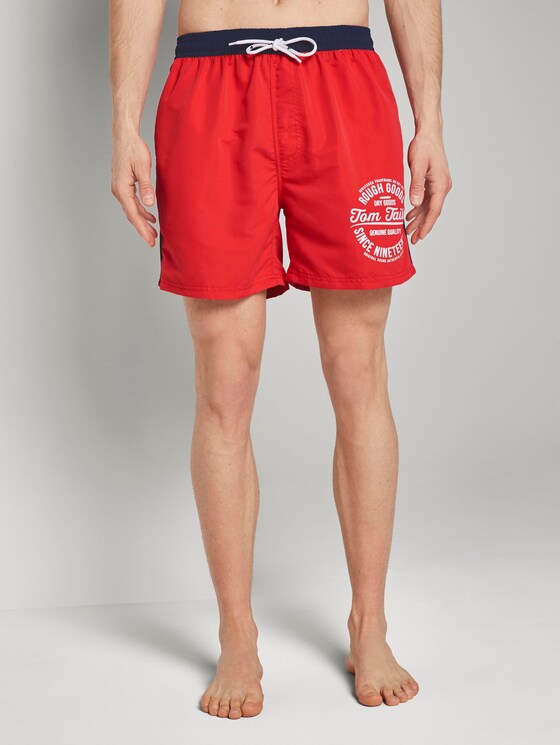 Zwembroek met contrasterende tailleband - Mannen - poppy red Zwembroek met contrasterende tailleband - Mannen - poppy red - 1 - TOM TAILOR