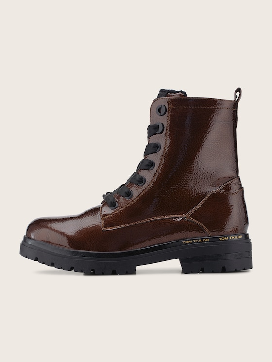 Lined patent-look lace-up boots