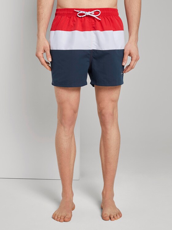 Gestreifte Badeshorts - Männer - poppy red Gestreifte Badeshorts - Männer - poppy red - 1 - TOM TAILOR