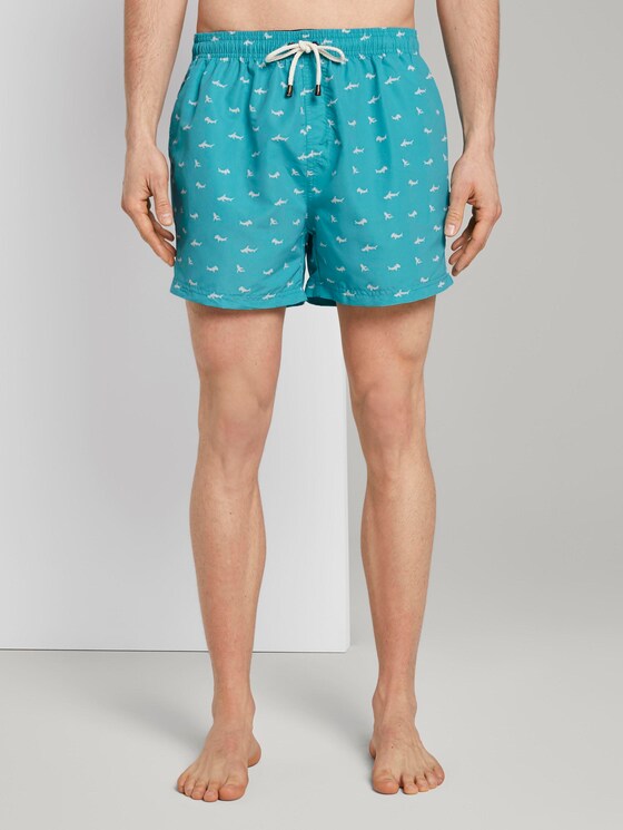 Gemusterte Badeshorts - Männer - turquoise/white Gemusterte Badeshorts - Männer - turquoise/white - 1 - TOM TAILOR