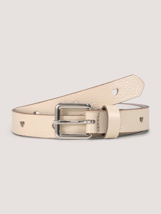 TTPEACH Ceinture fine en cuir avec boucle ardillon carrée par Unisex, ecru uni