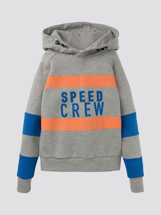 Colour blocking hoodie with a print - Boys - drizzle melange|gray - 7 - TOM TAILOR