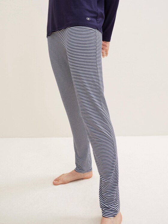 Langes Pyjama Set mit Streifenhose - Frauen - blue ring Langes Pyjama Set mit Streifenhose - Frauen - blue ring - 10 - TOM TAILOR