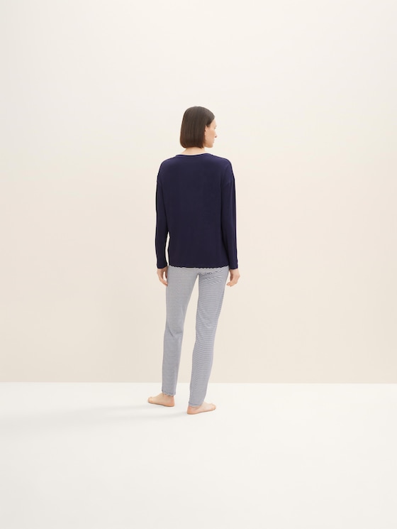 Langes Pyjama Set mit Streifenhose - Frauen - blue ring Langes Pyjama Set mit Streifenhose - Frauen - blue ring - 2 - TOM TAILOR