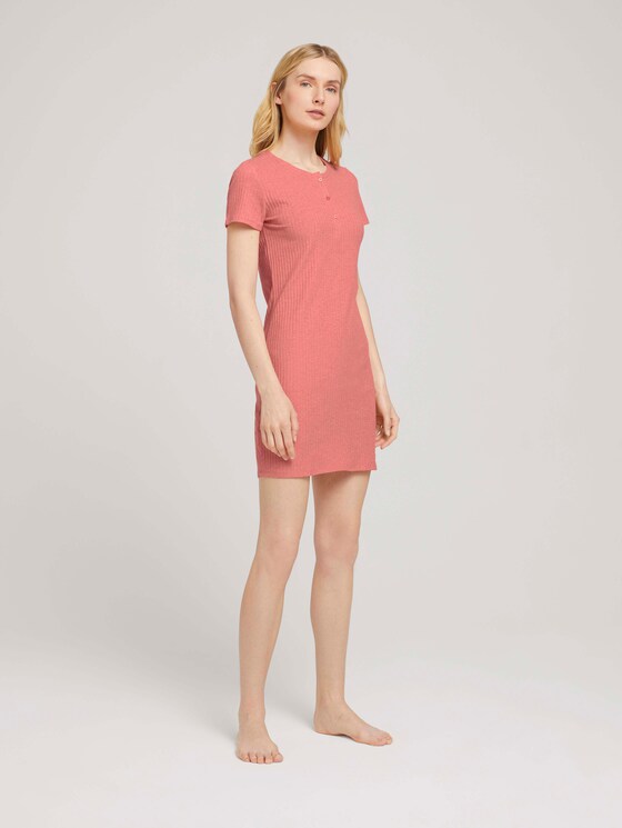 Kurzes Nachthemd mit Rippstruktur - Frauen - medium red melange Kurzes Nachthemd mit Rippstruktur - Frauen - medium red melange - 3 - TOM TAILOR