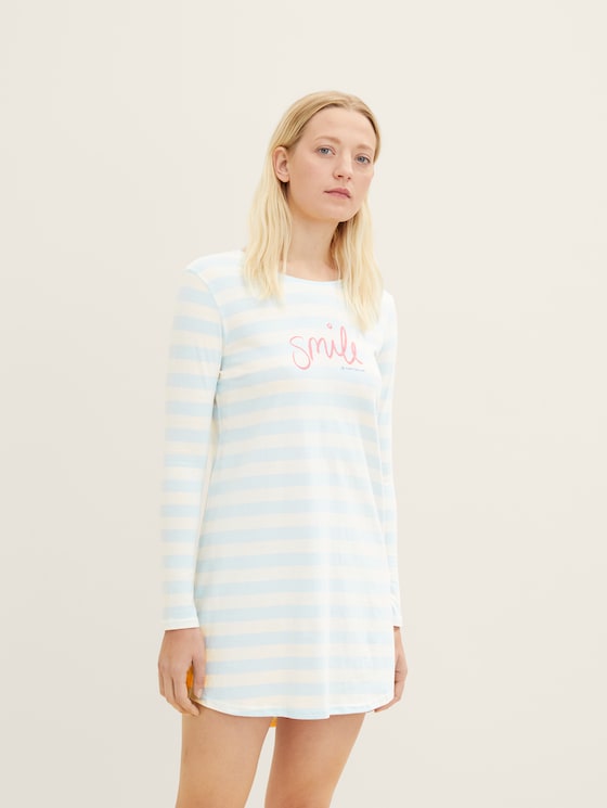 Gestreept nachthemd met tekstopdruk door Women, blue-light-stripes