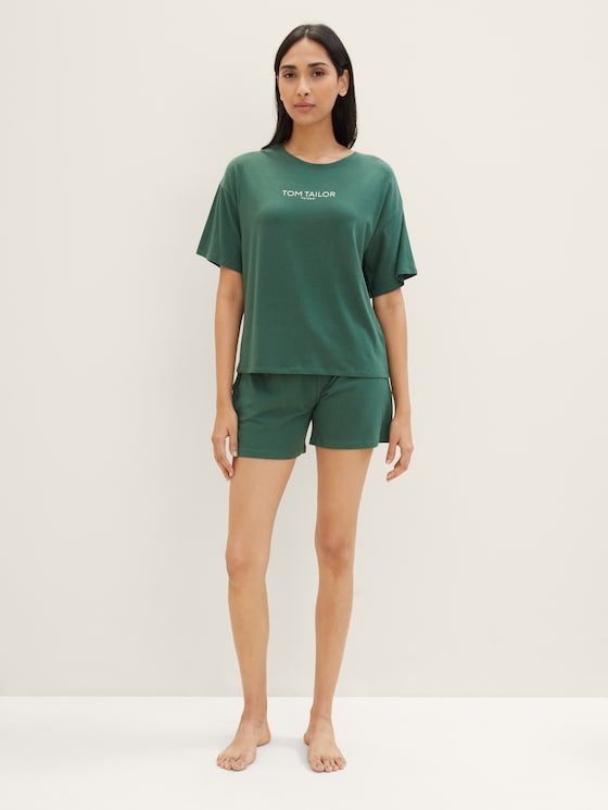 Pyjama-Set mit Logo-Print von Women, dark green uni