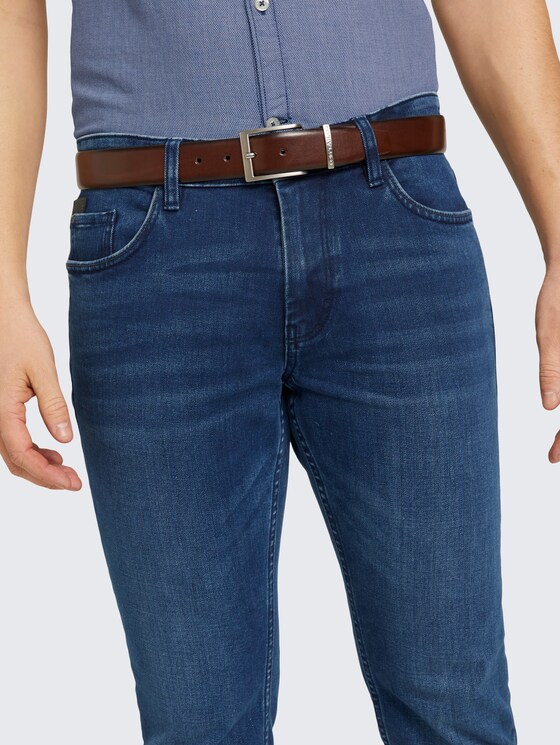 Ledergürtel mit schmaler Schnalle von Men, brown uni