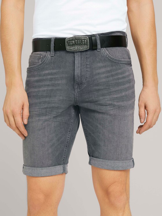 Ledergürtel mit geprägter Schnalle von Men, black uni