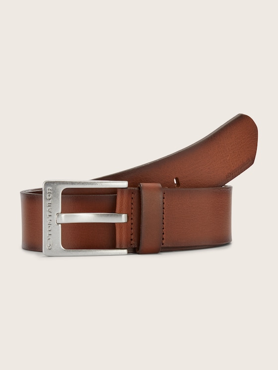 Leather belt with an embossed logo