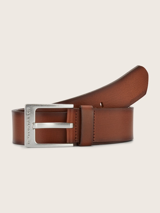 lederen riem met logo reliëf door Men, light brown uni