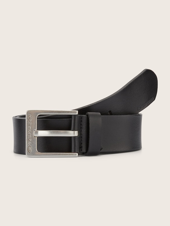 Leather belt with an embossed logo