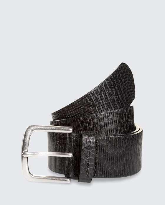 TTROY Leather Belt with Rounded Buckle by Men, black uni