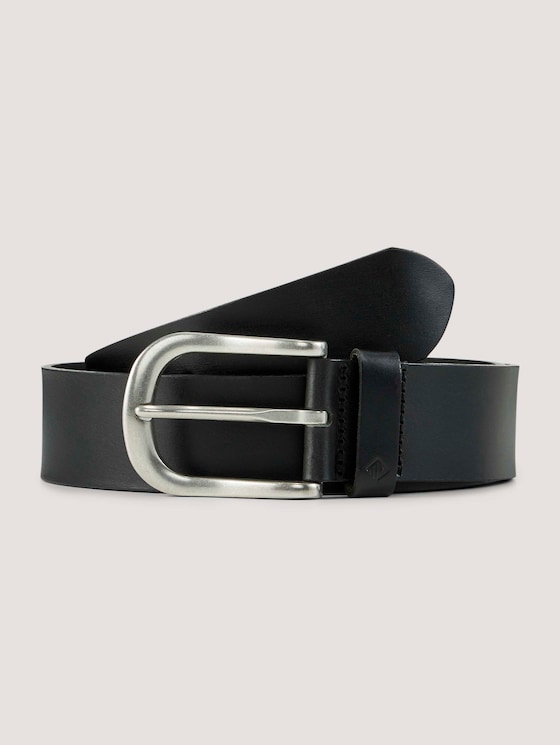 TTPETER leather belt with rounded pin buckle by Denim Male, black uni