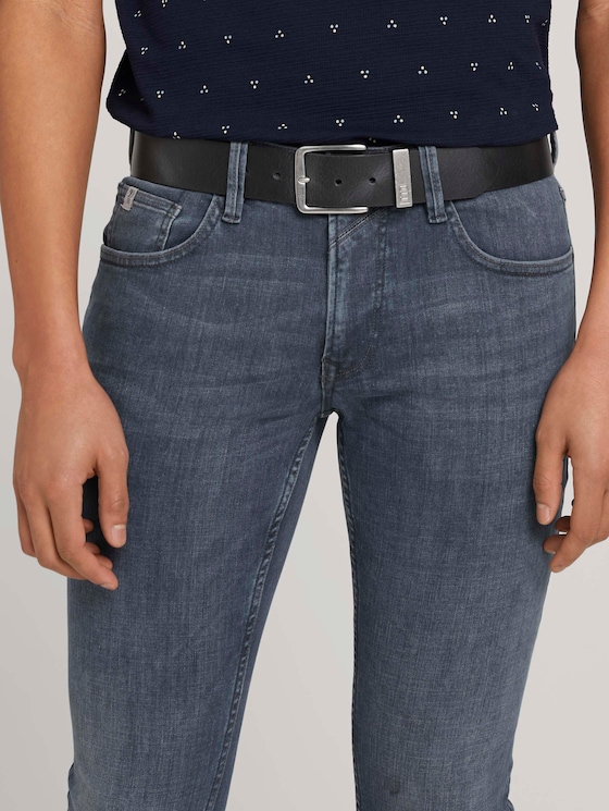 TTJOE leren riem met vierkante gesp door Denim Male, navy uni