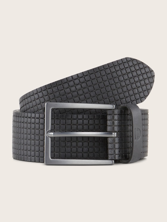 Lederen riem met wafelstructuur door Denim Male, black uni