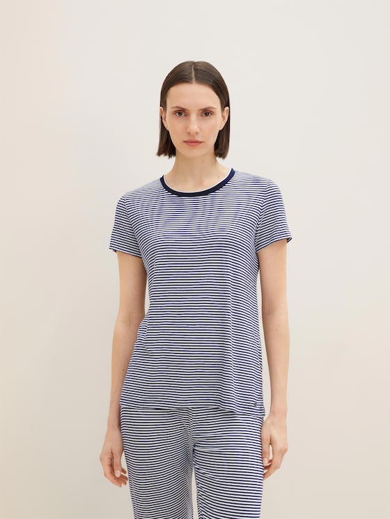 Kurzes Pyjama Oberteil mit Streifen - Frauen - blue ring Kurzes Pyjama Oberteil mit Streifen - Frauen - blue ring - 1 - TOM TAILOR