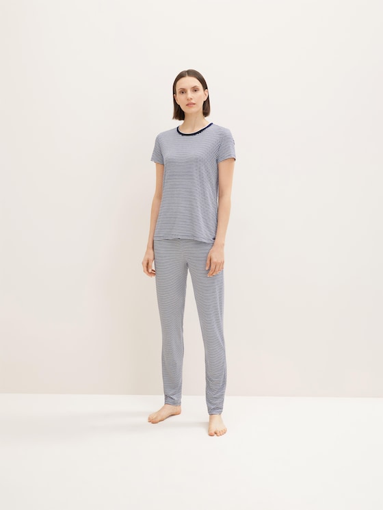 Kurzes Pyjama Oberteil mit Streifen - Frauen - blue ring Kurzes Pyjama Oberteil mit Streifen - Frauen - blue ring - 3 - TOM TAILOR