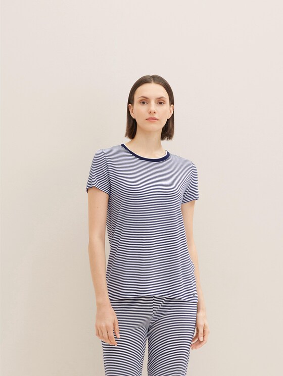 Kurzes Pyjama Oberteil mit Streifen - Frauen - blue ring Kurzes Pyjama Oberteil mit Streifen - Frauen - blue ring - 5 - TOM TAILOR