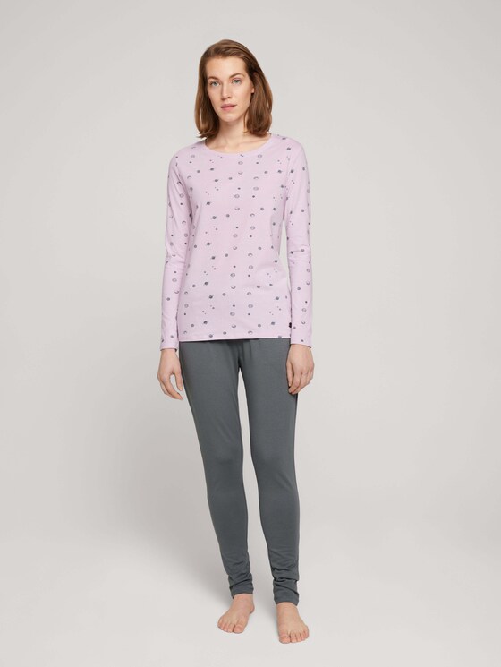 Pyjama Langarmshirt mit Print - Frauen - light-purple-allover Pyjama Langarmshirt mit Print - Frauen - light-purple-allover - 3 - TOM TAILOR