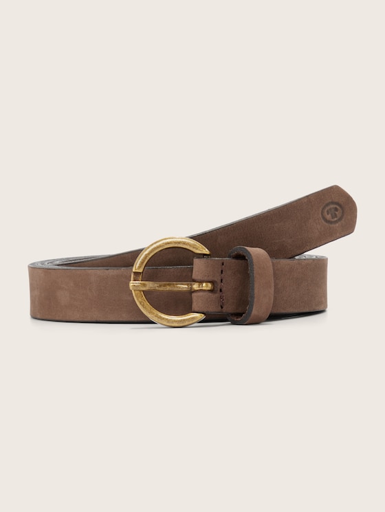 Leren riem met ronde gesp door Women, dark brown uni