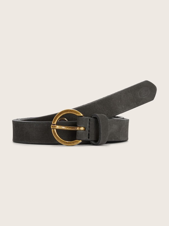 Leren riem met ronde gesp door Women, black uni