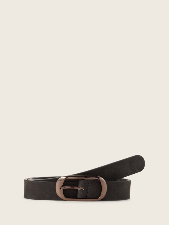 Ceinture en cuir à boucle ardillon ovale par Women, black uni