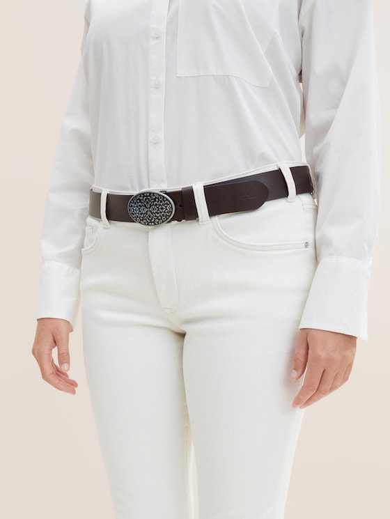 Lederen riem met versierde gesp door Women, brown uni