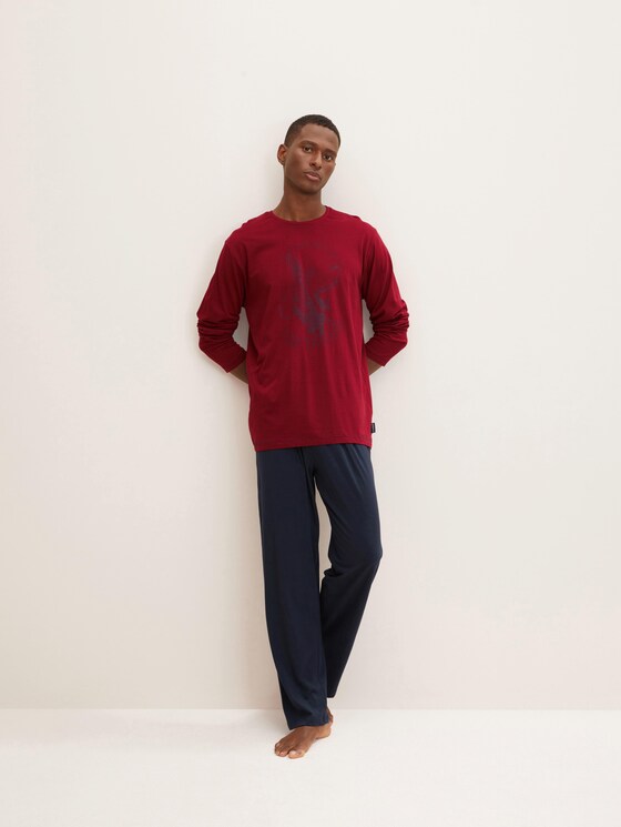 Langes Pyjama Set mit Print - Männer - red-dark-solid Langes Pyjama Set mit Print - Männer - red-dark-solid - 3 - TOM TAILOR
