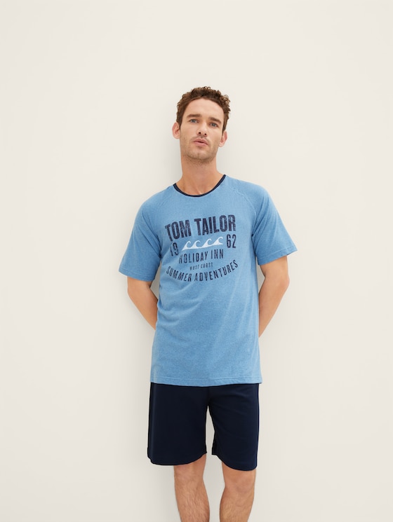 Short pyjama set by Men, blue-medium-melange